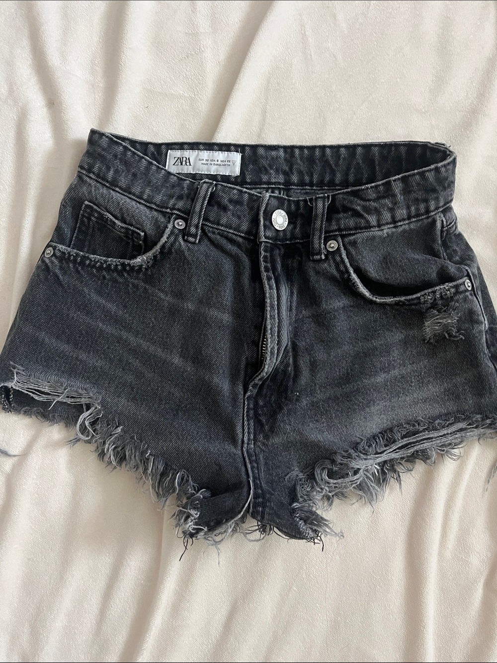 Zara Washed Black Frayed Hem cheeky Denim Shorts